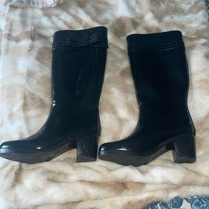 KATE SPADE Black Bow Detail Rubber Heeled Rain Boots Size 7
